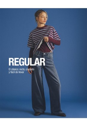 Jean Straight Tiro Medio índigo Mujer Azul Oscuro