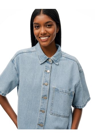 Camisa Manga Corta Regular Denim índigo Medio Mujer Azul Oscuro Gef