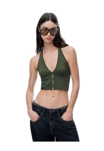 Crop Top Halter Slim Seamless Verde Mujer Verde Gef