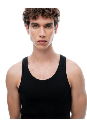 Camisilla Slim Algodón Negra Hombre Negro