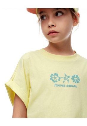 Camiseta Regular Algodón Amarilla Estamada Niña Amarillo