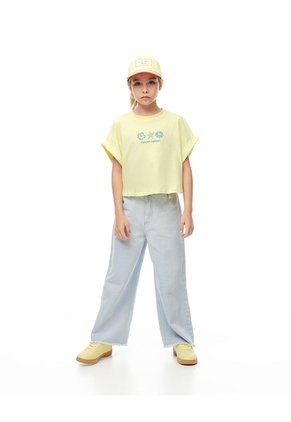Camiseta Regular Algodón Amarilla Estamada Niña Amarillo