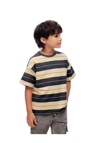 Camiseta Regular Algodón Rayas Niño Gris Gef