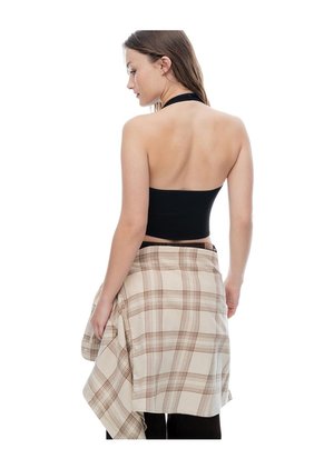 Crop Top Halter Slim Seamless Negra Mujer Negro