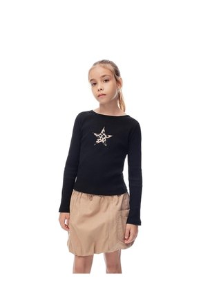 Camibuzo Regular Tejido De Punto Negra Niña Negro
