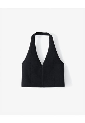 Crop Top Halter Slim Seamless Negra Mujer Negro