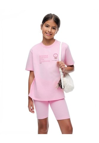 Camiseta + Biker Algodón Rosado Niña Rosa Gef