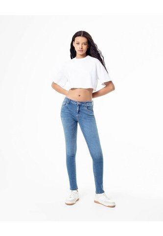 Jean Súper Skinny Tiro Medio índigo Medio Mujer Azul Oscuro Gef