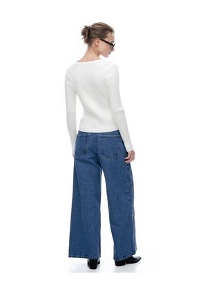 Jean Wide Leg Tiro Medio Denim índigo Mujer Azul Oscuro
