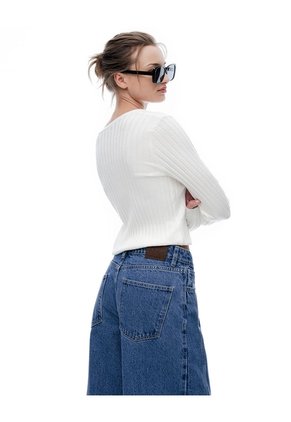 Jean Wide Leg Tiro Medio Denim índigo Mujer Azul Oscuro