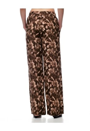 Pantalón Wide Leg Tiro Medio Estampado Mujer Cafe