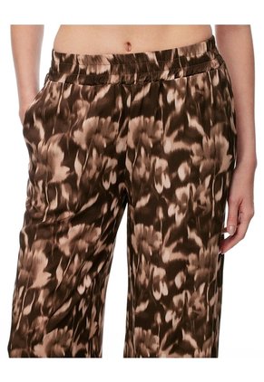 Pantalón Wide Leg Tiro Medio Estampado Mujer Cafe
