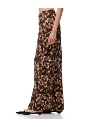 Pantalón Wide Leg Tiro Medio Estampado Mujer Cafe