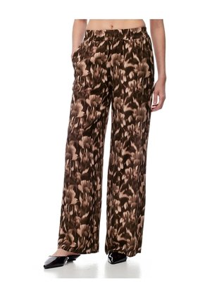 Pantalón Wide Leg Tiro Medio Estampado Mujer Cafe