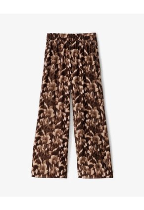 Pantalón Wide Leg Tiro Medio Estampado Mujer Cafe