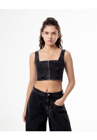 Crop Top Slim Denim Negro Mujer Azul Gef