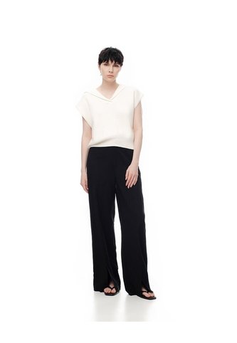 Pantalón Wide Leg Tiro Alto Negro Mujer Negro Gef