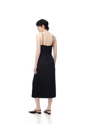 Vestido Midi Satinado Negro Mujer Negro