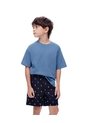 Camiseta + Bermuda De Pijama Algodón Azul Niña Niño Azul de Gef
