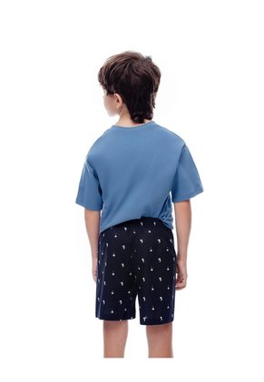 Camiseta + Bermuda De Pijama Algodón Azul Niña Niño Azul