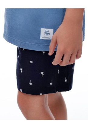 Camiseta + Bermuda De Pijama Algodón Azul Niña Niño Azul