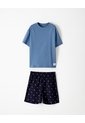 Camiseta + Bermuda De Pijama Algodón Azul Niña Niño Azul de Gef
