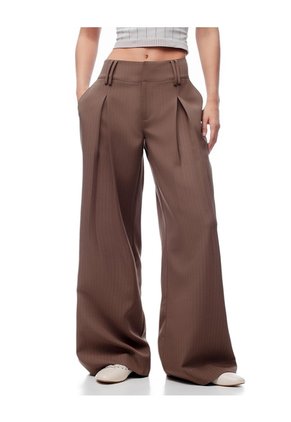 Pantalón Wide Leg Tiro Bajo Café Mujer Cafe