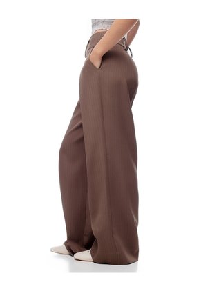 Pantalón Wide Leg Tiro Bajo Café Mujer Cafe