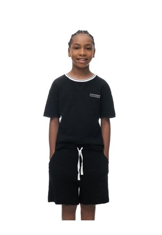 Bermuda Regular Algodón Texturizada Negra Niño Negro Gef