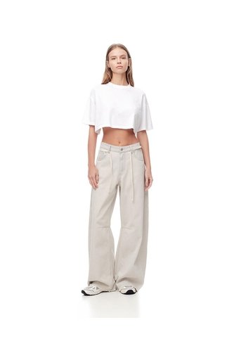 Jean Wide Leg Tiro Medio Gris Claro Mujer Azul Gef