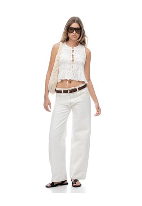 Blusa Manga Sisa Recogidos Blanca Mujer Blanco