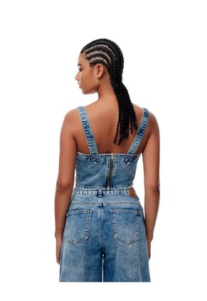 Crop Top Denim índigo Medio Mujer Azul Oscuro