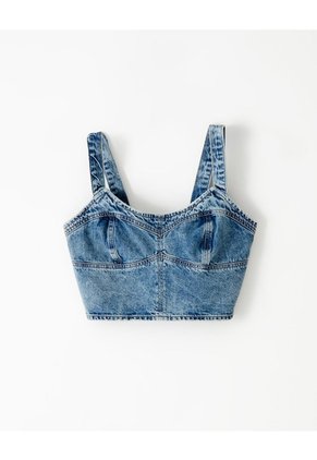 Crop Top Denim índigo Medio Mujer Azul Oscuro