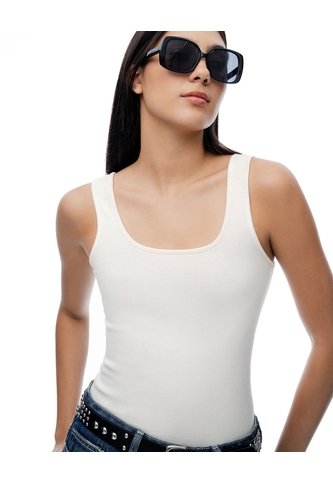 Camiseta Manga Sisa Slim Rib Algodón Blanca Mujer Blanco Gef