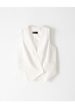 Chaleco Tipo Sastre Cruzado Blanco Mujer Blanco