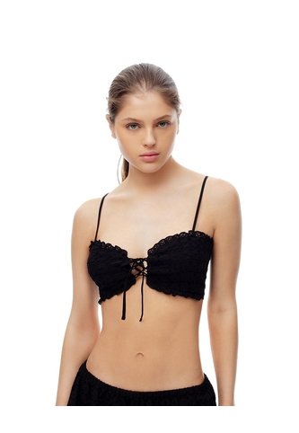 Crop Top Anudado Ojalillo Negro Mujer Negro Gef