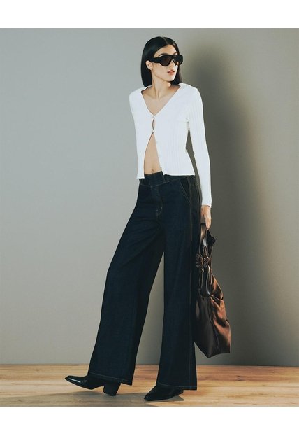 Jean Wide Leg Tiro Medio índigo Osc Mujer Azul Oscuro