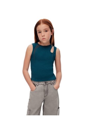 Camiseta Esqueleto Slim Rib Algodón Verde Niña Verde Gef