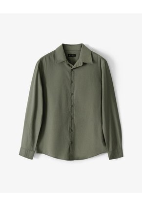 Camisa Regular Manga Larga Verde Oliva Hombre Verde