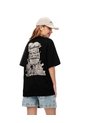 Camiseta Oversize Algodón Negra Estampada Mujer Negro de Gef