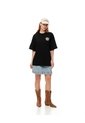Camiseta Oversize Algodón Negra Estampada Mujer Negro de Gef
