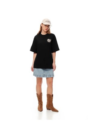 Camiseta Oversize Algodón Negra Estampada Mujer Negro