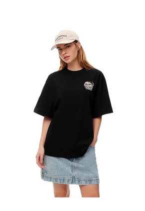 Camiseta Oversize Algodón Negra Estampada Mujer Negro