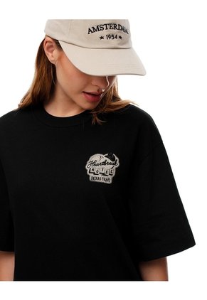 Camiseta Oversize Algodón Negra Estampada Mujer Negro