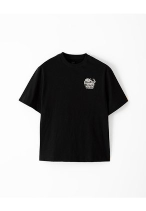 Camiseta Oversize Algodón Negra Estampada Mujer Negro