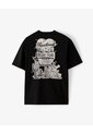 Camiseta Oversize Algodón Negra Estampada Mujer Negro de Gef
