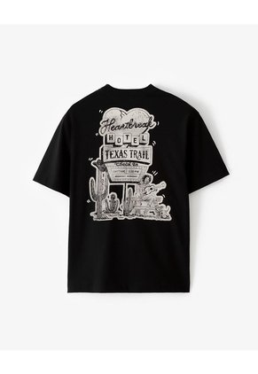 Camiseta Oversize Algodón Negra Estampada Mujer Negro