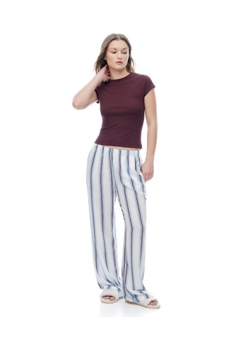 Pantalón Relaxed Tiro Medio Azul Rayas Mujer Azul Gef