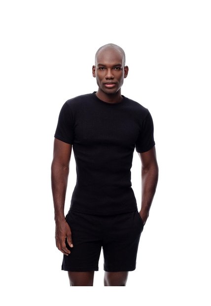 Camiseta Slim Rib Algodón Negra Hombre Negro