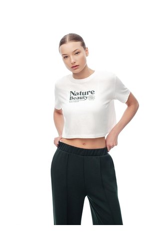 Camiseta Crop Regular Algodón Blanca Mujer Blanco Gef
